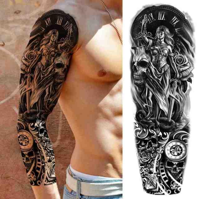 Realistic Full Arm Temporary Tattoos Sleeve Fake Tatoos Warrior Lion Tiger Flower Waterproof Tattoo Stickers For Womens Mens