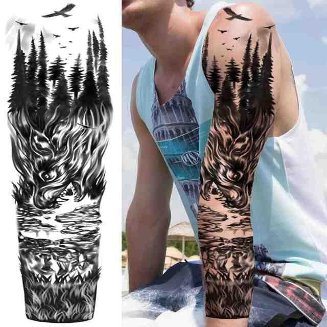 Realistic Full Arm Temporary Tattoos Sleeve Fake Tatoos Warrior Lion Tiger Flower Waterproof Tattoo Stickers For Womens Mens