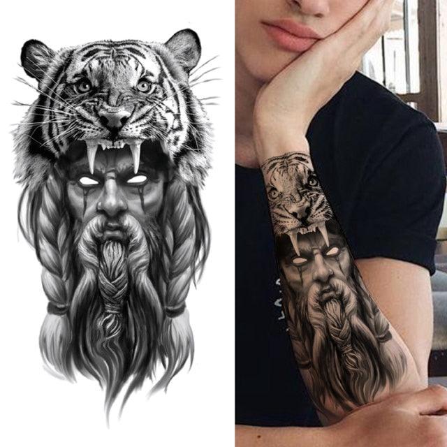 Realistic Full Arm Temporary Tattoos Sleeve Fake Tatoos Warrior Lion Tiger Flower Waterproof Tattoo Stickers For Womens Mens