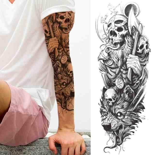 Realistic Full Arm Temporary Tattoos Sleeve Fake Tatoos Warrior Lion Tiger Flower Waterproof Tattoo Stickers For Womens Mens