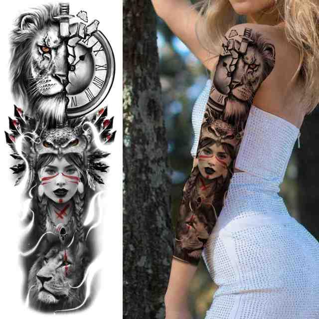 Realistic Full Arm Temporary Tattoos Sleeve Fake Tatoos Warrior Lion Tiger Flower Waterproof Tattoo Stickers For Womens Mens