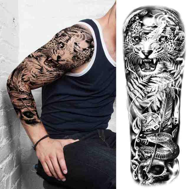 Realistic Full Arm Temporary Tattoos Sleeve Fake Tatoos Warrior Lion Tiger Flower Waterproof Tattoo Stickers For Womens Mens