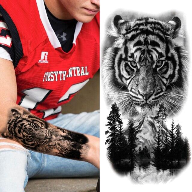 Realistic Full Arm Temporary Tattoos Sleeve Fake Tatoos Warrior Lion Tiger Flower Waterproof Tattoo Stickers For Womens Mens