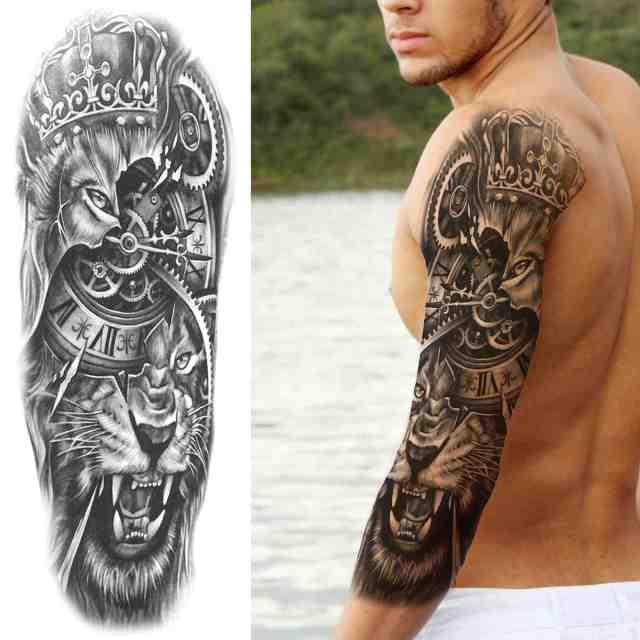 Realistic Full Arm Temporary Tattoos Sleeve Fake Tatoos Warrior Lion Tiger Flower Waterproof Tattoo Stickers For Womens Mens