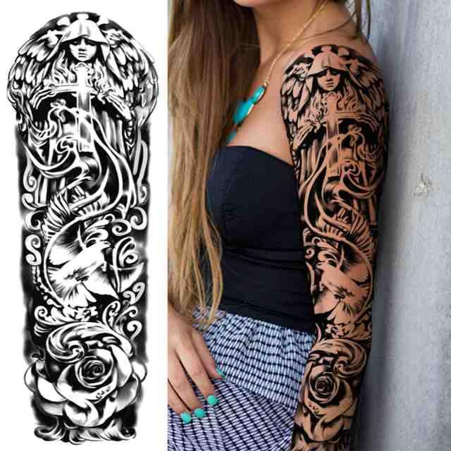 Realistic Full Arm Temporary Tattoos Sleeve Fake Tatoos Warrior Lion Tiger Flower Waterproof Tattoo Stickers For Womens Mens