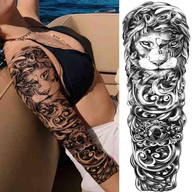Realistic Full Arm Temporary Tattoos Sleeve Fake Tatoos Warrior Lion Tiger Flower Waterproof Tattoo Stickers For Womens Mens