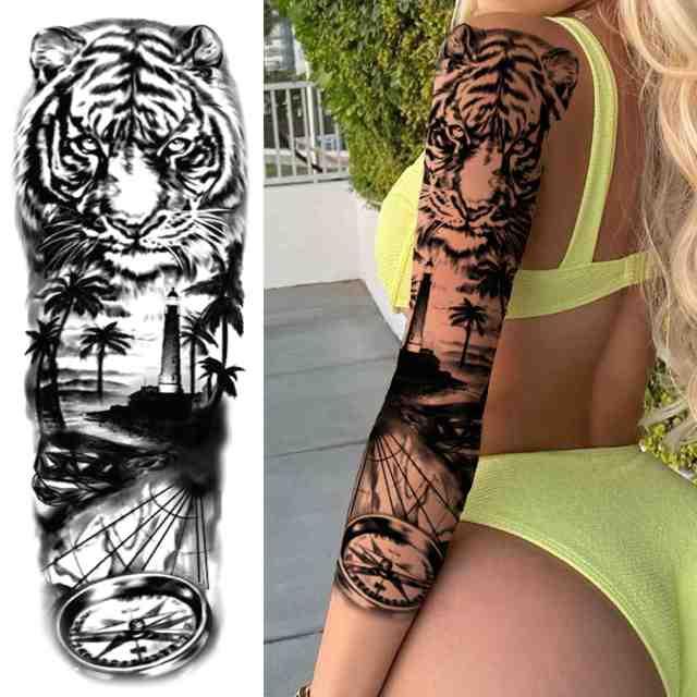 Realistic Full Arm Temporary Tattoos Sleeve Fake Tatoos Warrior Lion Tiger Flower Waterproof Tattoo Stickers For Womens Mens
