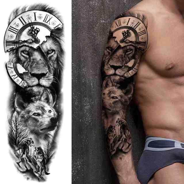 Realistic Full Arm Temporary Tattoos Sleeve Fake Tatoos Warrior Lion Tiger Flower Waterproof Tattoo Stickers For Womens Mens