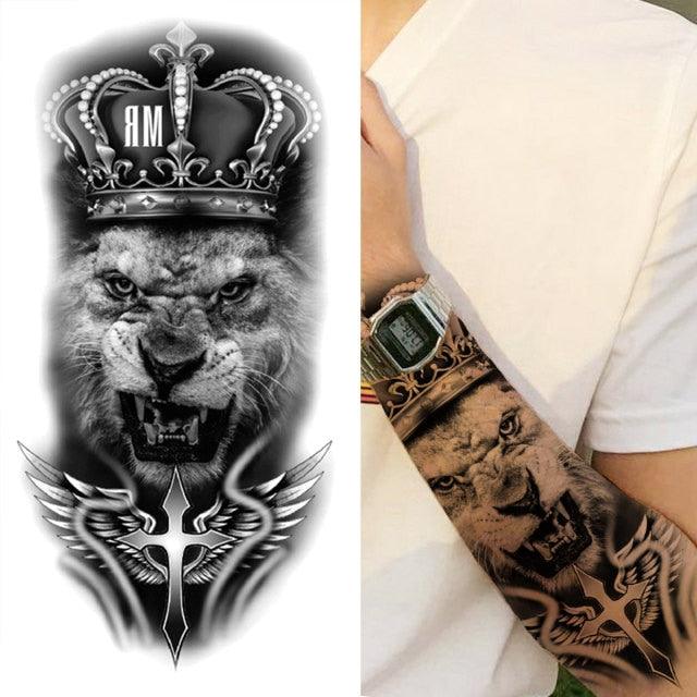 Realistic Full Arm Temporary Tattoos Sleeve Fake Tatoos Warrior Lion Tiger Flower Waterproof Tattoo Stickers For Womens Mens