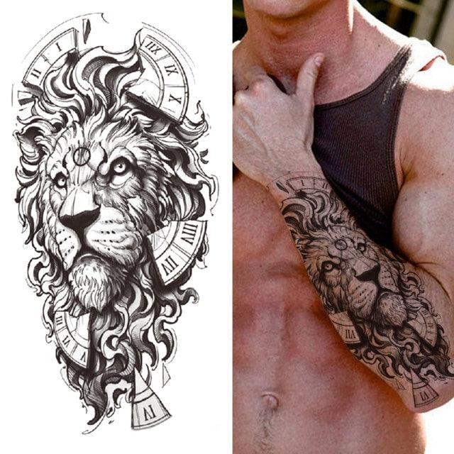Realistic Full Arm Temporary Tattoos Sleeve Fake Tatoos Warrior Lion Tiger Flower Waterproof Tattoo Stickers For Womens Mens