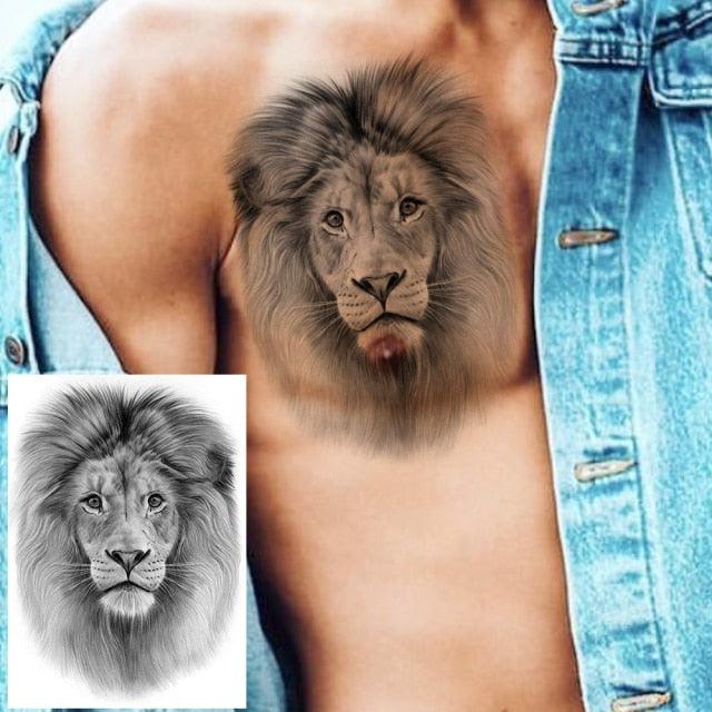 Realistic Lion Temporary Tattoo Black Warrior Sticker Waterproof Luxury Tattoo For Men Women