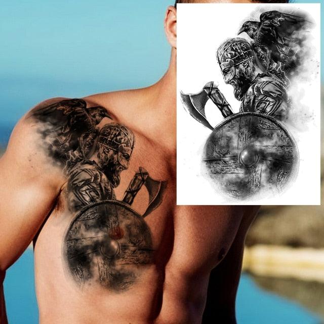 Realistic Lion Temporary Tattoo Black Warrior Sticker Waterproof Luxury Tattoo For Men Women