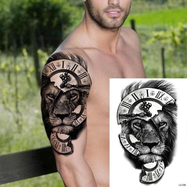 Realistic Lion Temporary Tattoo Black Warrior Sticker Waterproof Luxury Tattoo For Men Women