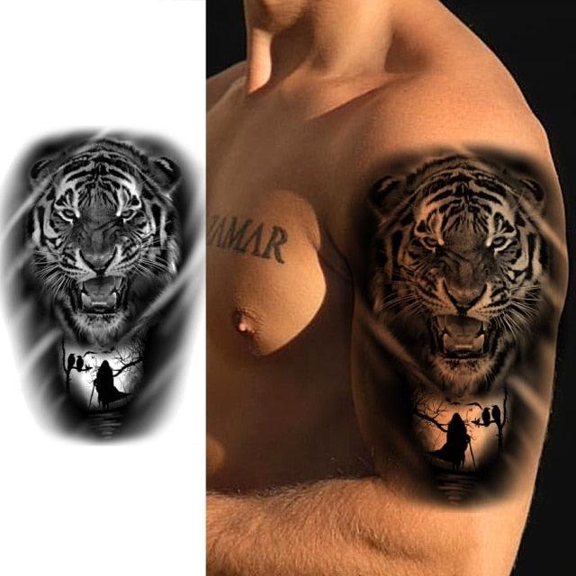 Realistic Lion Temporary Tattoo Black Warrior Sticker Waterproof Luxury Tattoo For Men Women