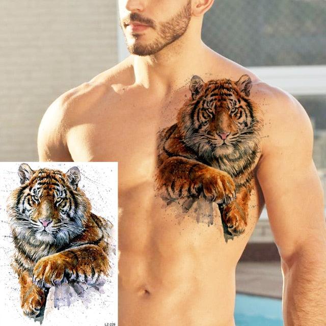 Realistic Lion Temporary Tattoo Black Warrior Sticker Waterproof Luxury Tattoo For Men Women