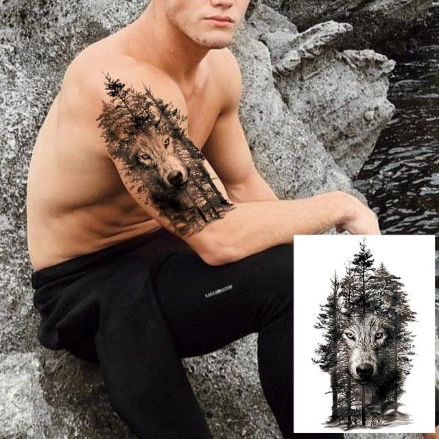 Realistic Lion Temporary Tattoo Black Warrior Sticker Waterproof Luxury Tattoo For Men Women