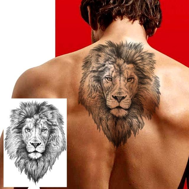 Realistic Lion Temporary Tattoo Black Warrior Sticker Waterproof Luxury Tattoo For Men Women