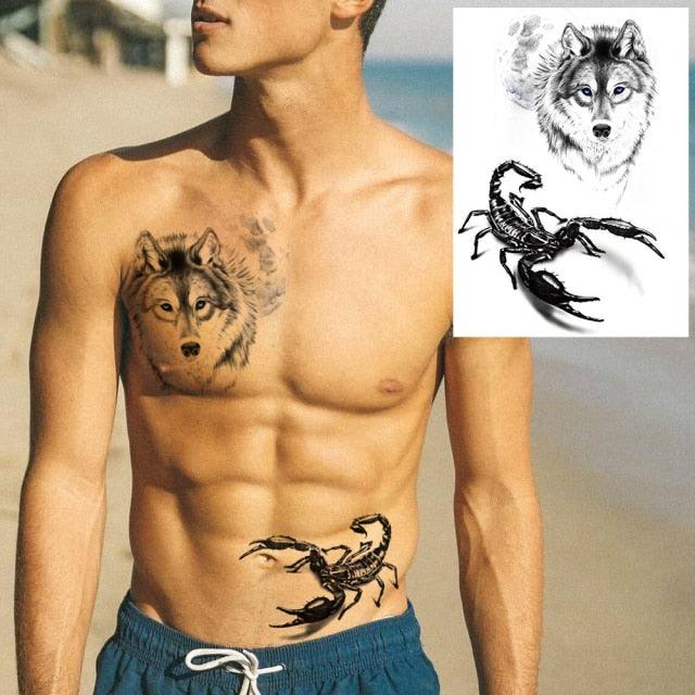 Realistic Lion Temporary Tattoo Black Warrior Sticker Waterproof Luxury Tattoo For Men Women