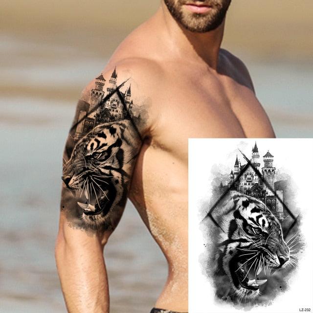 Realistic Lion Temporary Tattoo Black Warrior Sticker Waterproof Luxury Tattoo For Men Women