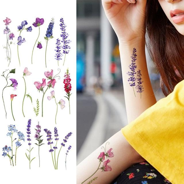Realistic Sketches Black Flowers Temporary Waterproof Flower Tattoos Modern Body Arm Drawing For Womens