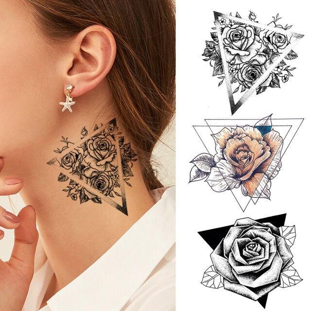 Realistic Sketches Black Flowers Temporary Waterproof Flower Tattoos Modern Body Arm Drawing For Womens