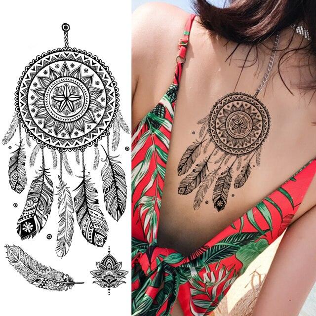 Realistic Sketches Black Flowers Temporary Waterproof Flower Tattoos Modern Body Arm Drawing For Womens