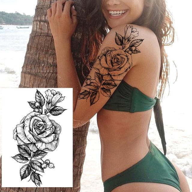 Realistic Tattoos Temporary Womens Flower Sticker Tattoos Waterproof Women Body Art Fake Legs Tattoo Stickers
