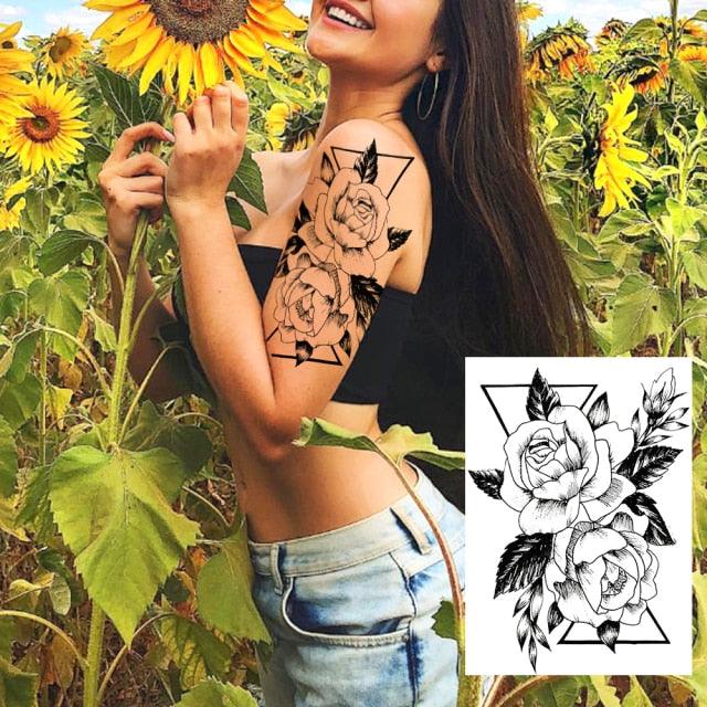 Realistic Tattoos Temporary Womens Flower Sticker Tattoos Waterproof Women Body Art Fake Legs Tattoo Stickers