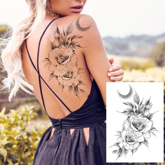 Realistic Tattoos Temporary Womens Flower Sticker Tattoos Waterproof Women Body Art Fake Legs Tattoo Stickers