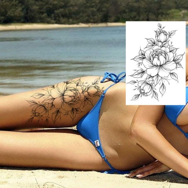 Realistic Tattoos Temporary Womens Flower Sticker Tattoos Waterproof Women Body Art Fake Legs Tattoo Stickers