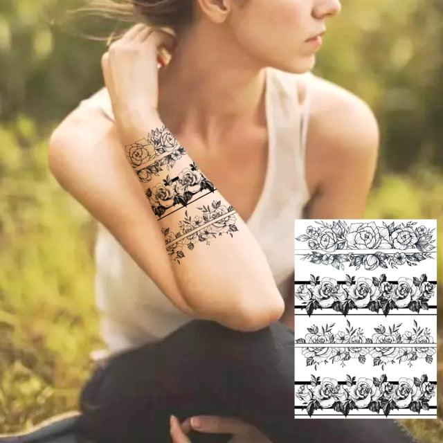 Realistic Tattoos Temporary Womens Flower Sticker Tattoos Waterproof Women Body Art Fake Legs Tattoo Stickers