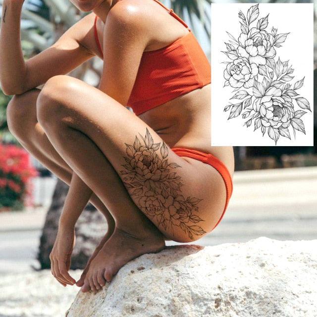 Realistic Tattoos Temporary Womens Flower Sticker Tattoos Waterproof Women Body Art Fake Legs Tattoo Stickers