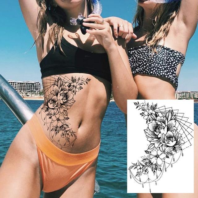 Realistic Tattoos Temporary Womens Flower Sticker Tattoos Waterproof Women Body Art Fake Legs Tattoo Stickers
