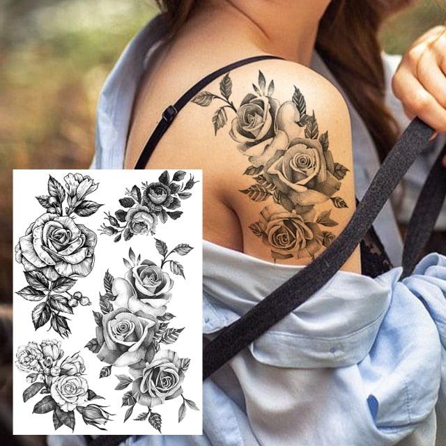 Realistic Tattoos Temporary Womens Flower Sticker Tattoos Waterproof Women Body Art Fake Legs Tattoo Stickers