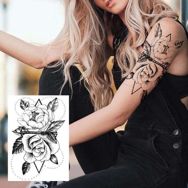 Realistic Tattoos Temporary Womens Flower Sticker Tattoos Waterproof Women Body Art Fake Legs Tattoo Stickers