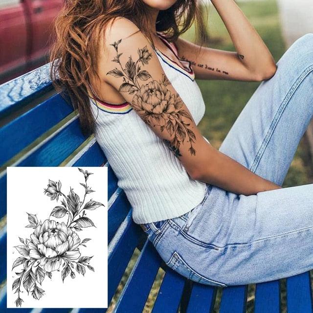 Realistic Tattoos Temporary Womens Flower Sticker Tattoos Waterproof Women Body Art Fake Legs Tattoo Stickers