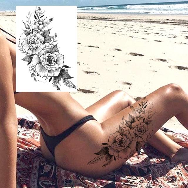 Realistic Tattoos Temporary Womens Flower Sticker Tattoos Waterproof Women Body Art Fake Legs Tattoo Stickers