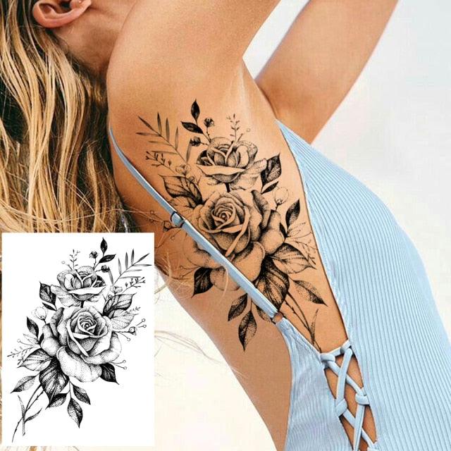 Realistic Tattoos Temporary Womens Flower Sticker Tattoos Waterproof Women Body Art Fake Legs Tattoo Stickers