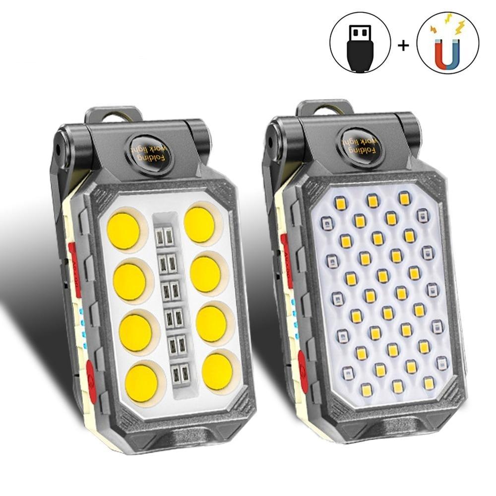 Rechargeable Adjustable USB LED Portable Charger Battery High Capacity with Digital Display LCD Screen Waterproof Flashlight COB Work Light For Repairing Outdoor Camping