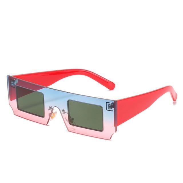Rectangle Sunglasses for Women Retro Trendy Fashion Glasses Oval Lenses Narrow Thin Square Frame with UV400 Protection Decent Contrast Color Slice Box Style Glasses In Ocean Color  Sunglasses For Men & Women