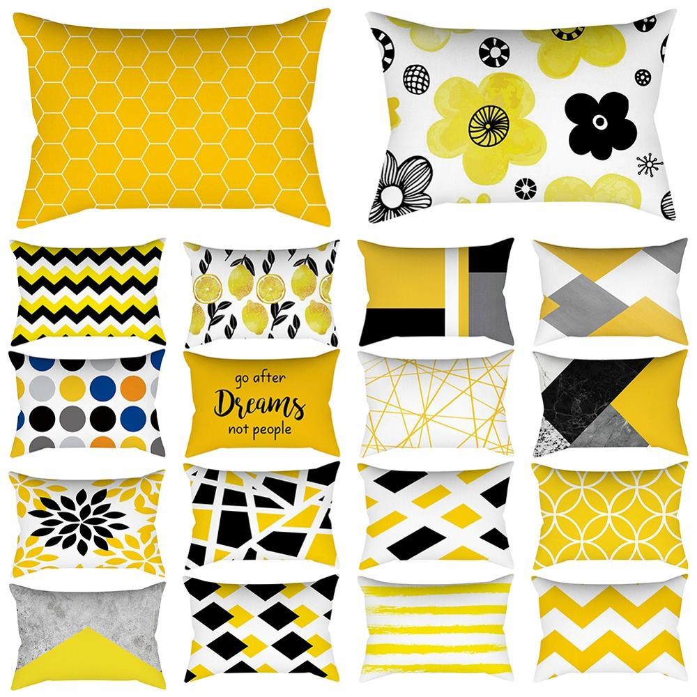 Rectangle Yellow Pillow Case Sofa Car Seat Cushion Cover Home Textile Modern Decorative Geometric Outdoor Pillow Cushion Covers Case For Couch Living Room Fashion Pillowcase 30x50CM