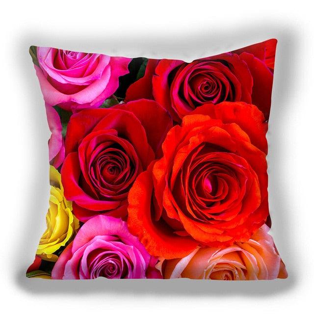 Red Flower Cushion Pillow Covers Love Pillow Covers Decorative Linen Square Couple Cushion Cases Home Decor Polyester Throw Pillow Case Super Soft Short Plush Cushion Cover Festive Home Decorative Cushions 45X45CM