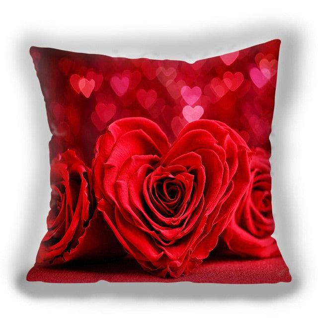 Red Flower Cushion Pillow Covers Love Pillow Covers Decorative Linen Square Couple Cushion Cases Home Decor Polyester Throw Pillow Case Super Soft Short Plush Cushion Cover Festive Home Decorative Cushions 45X45CM