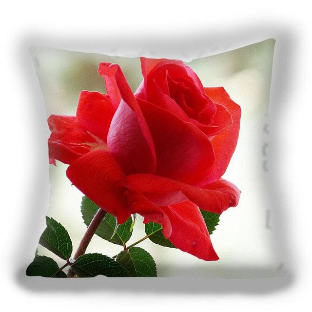 Red Flower Cushion Pillow Covers Love Pillow Covers Decorative Linen Square Couple Cushion Cases Home Decor Polyester Throw Pillow Case Super Soft Short Plush Cushion Cover Festive Home Decorative Cushions 45X45CM