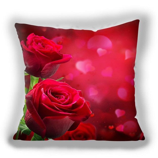 Red Flower Cushion Pillow Covers Love Pillow Covers Decorative Linen Square Couple Cushion Cases Home Decor Polyester Throw Pillow Case Super Soft Short Plush Cushion Cover Festive Home Decorative Cushions 45X45CM