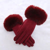 Red Winter Warm One Size Touch Screen Glove Female Fur Thick Driving Comfortable Gloves For Autumn
