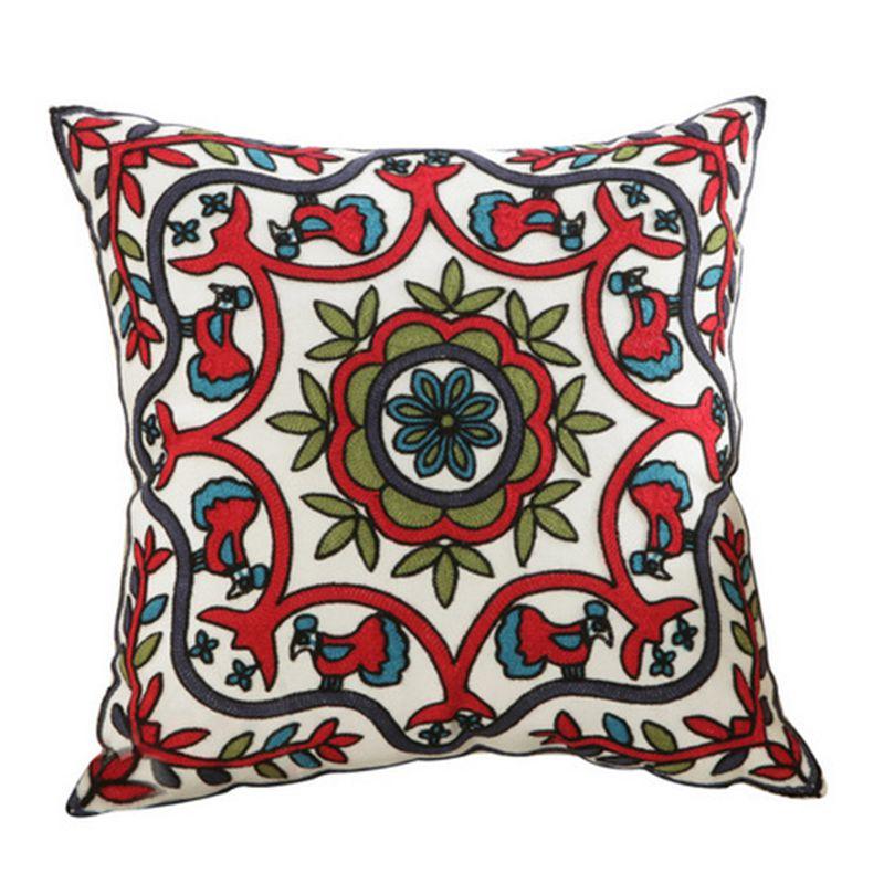 100% Cotton Embroidery Flower Pattern Pillow Cover Home Decoration Sofa Cushion Cover Housewarming Gift Pillow Case Decorative Embroidered Pillow Cover Handmade Cotton Cover For Throw Pillows Beautiful Modern Floral Patterns 45x45cm