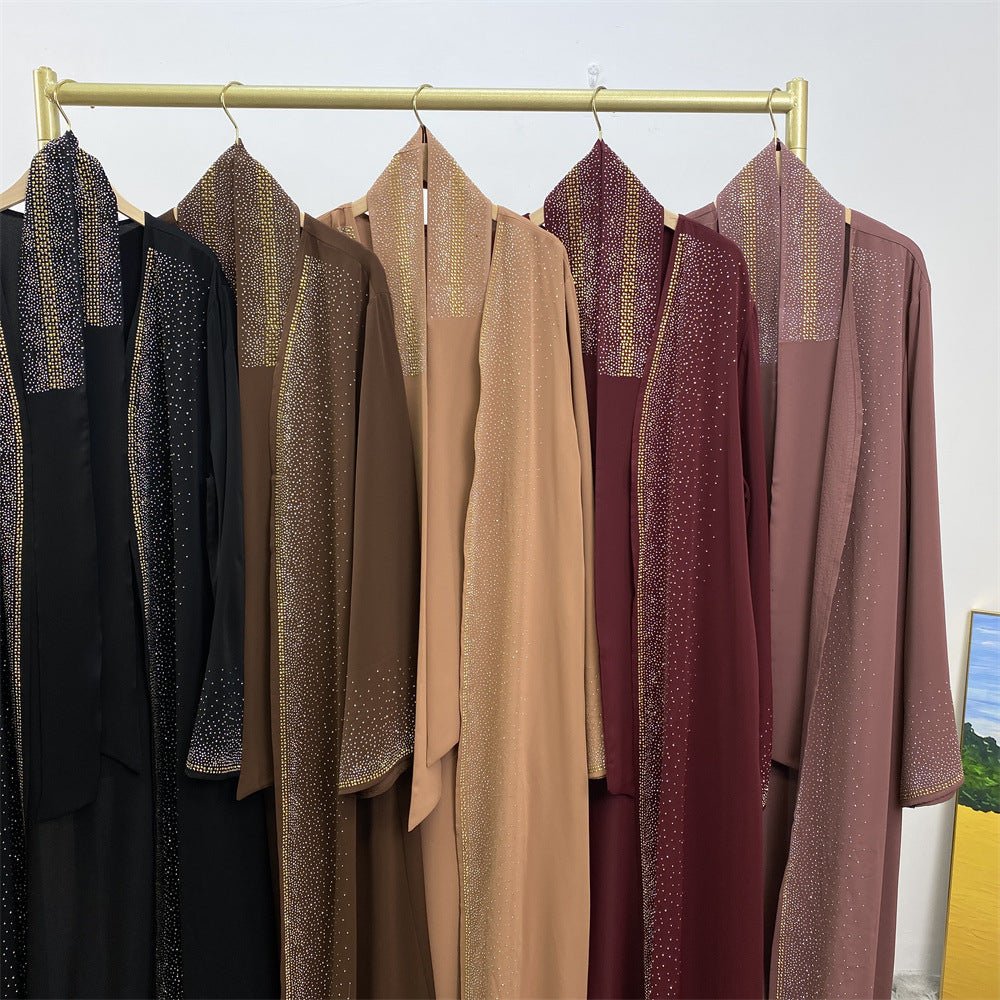 Rhinestones Open Abaya With Side Pockets (MOA046)