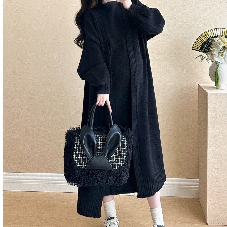 Ribbed Knit Cardigan & Tank Dress Set(MS202)