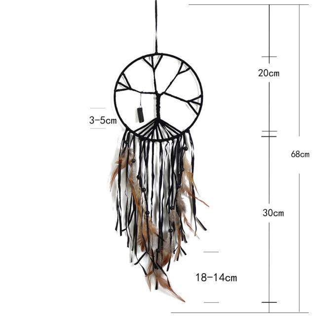Romantic Dream Catcher Tree of Life Brown Native Handmade Traditional Dream Catcher Yin Yang 50" Long Home Decoration Feather Dream-catcher For Bedroom Wall Hanging Home Decor Wedding Party Blessing Gift
